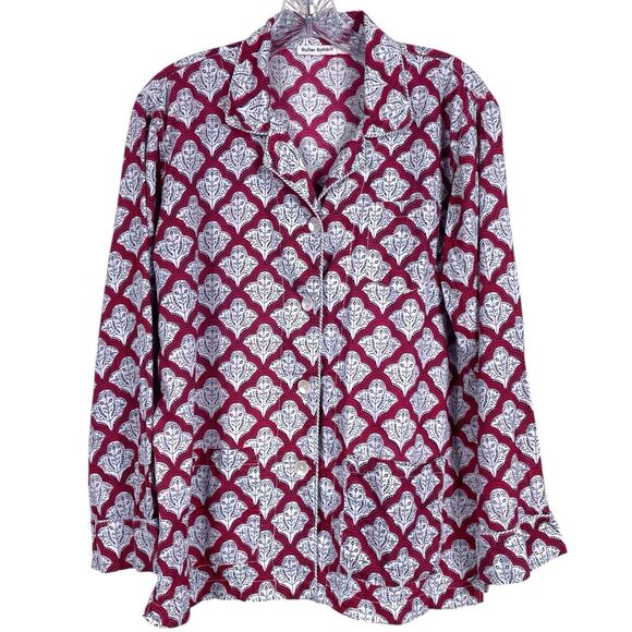 ROLLER RABBIT Women Button-Down Jemina Pajama Top Size Medium Long Sleeve Red - Picture 2 of 16